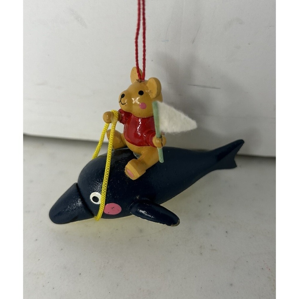 Miniature Wooden Christmas Ornament Bear‎ on Dolphin - Picture 3 of 4